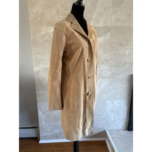 VTG TCM Genuine Suede Knee‑Length Coat Women’s Medium, 90s Caroline Bessette - Picture 3 of 9